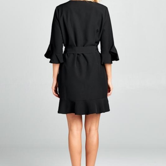 ReneeC. Women's Bell Sleeve Waist Tie Mini Dress - Picture 4 of 4